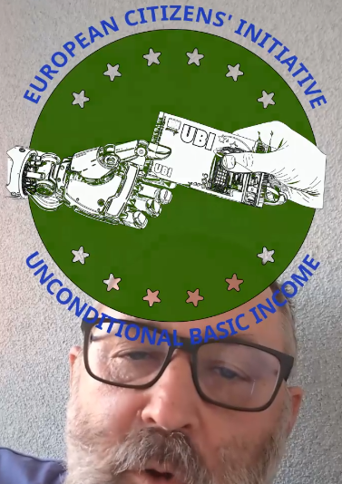 logo of ECI UBI (european citizens initiative for unconditional basic income) - shot from the video explaining how to become a UBI city